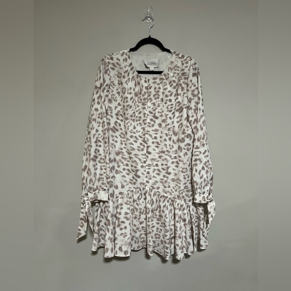 Mare Mare Anthropologie White Leopard Print Mini Dress Size Medium Boho Flowy - Picture 1 of 10
